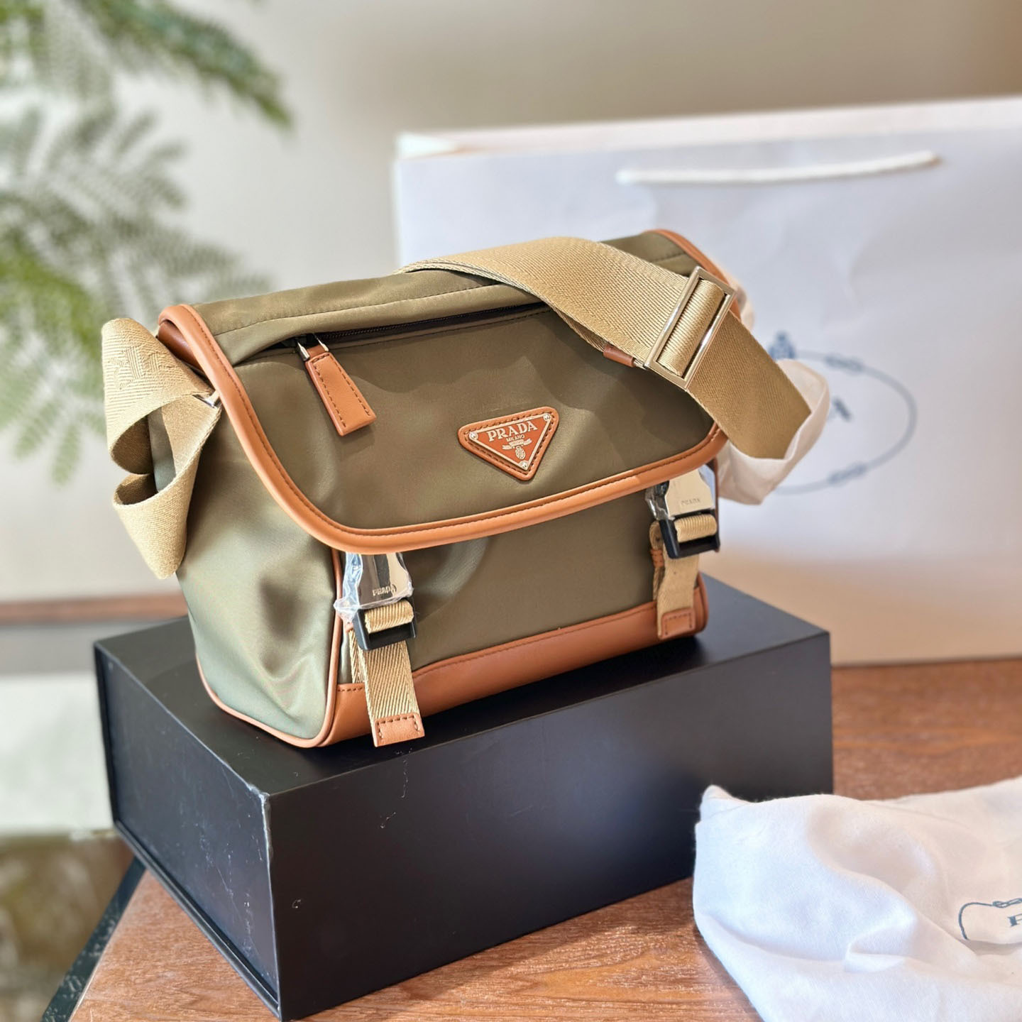 Re-Nylon and Saffiano leather shoulder bag