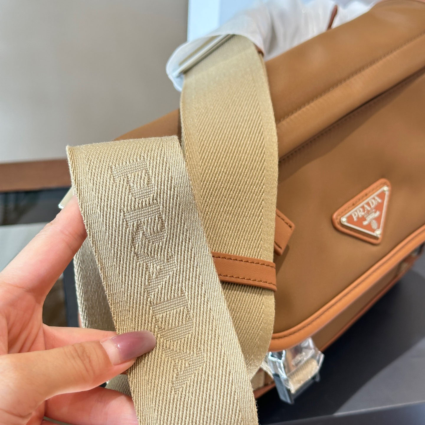 Re-Nylon and Saffiano leather shoulder bag