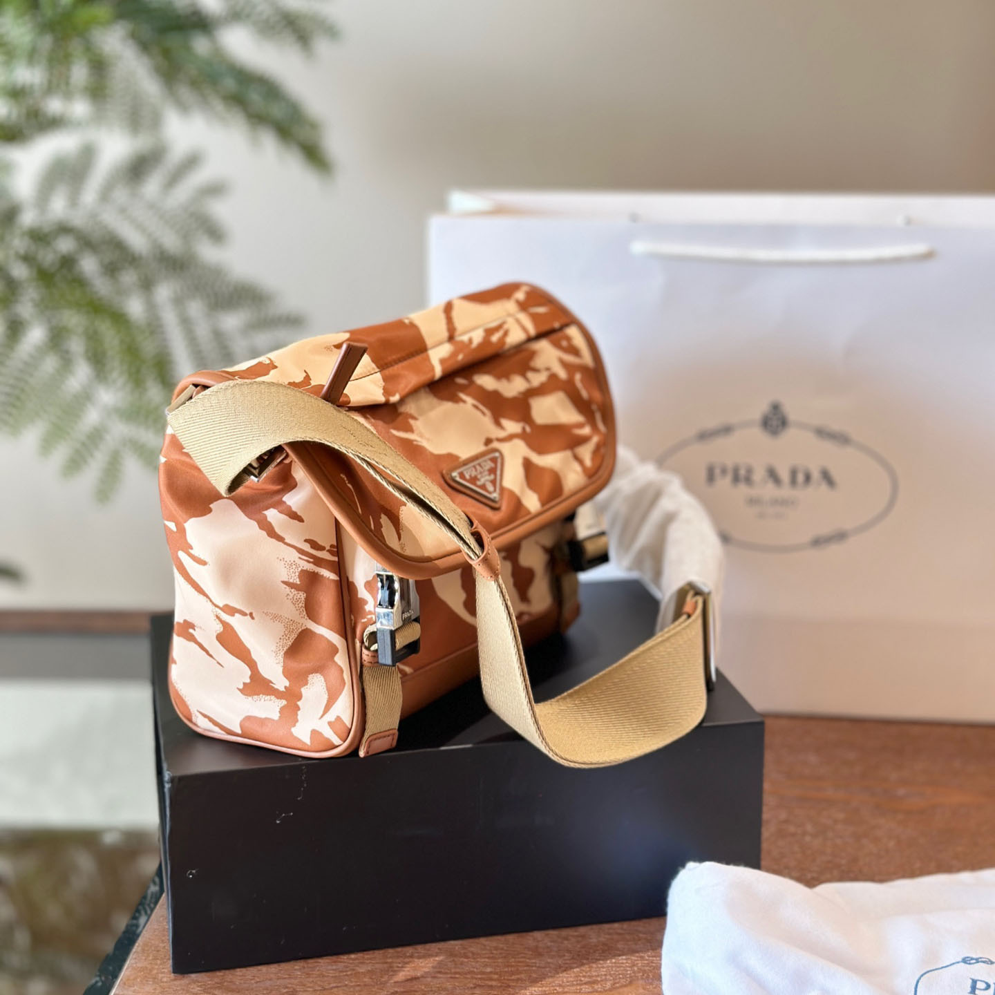 Re-Nylon and Saffiano leather shoulder bag