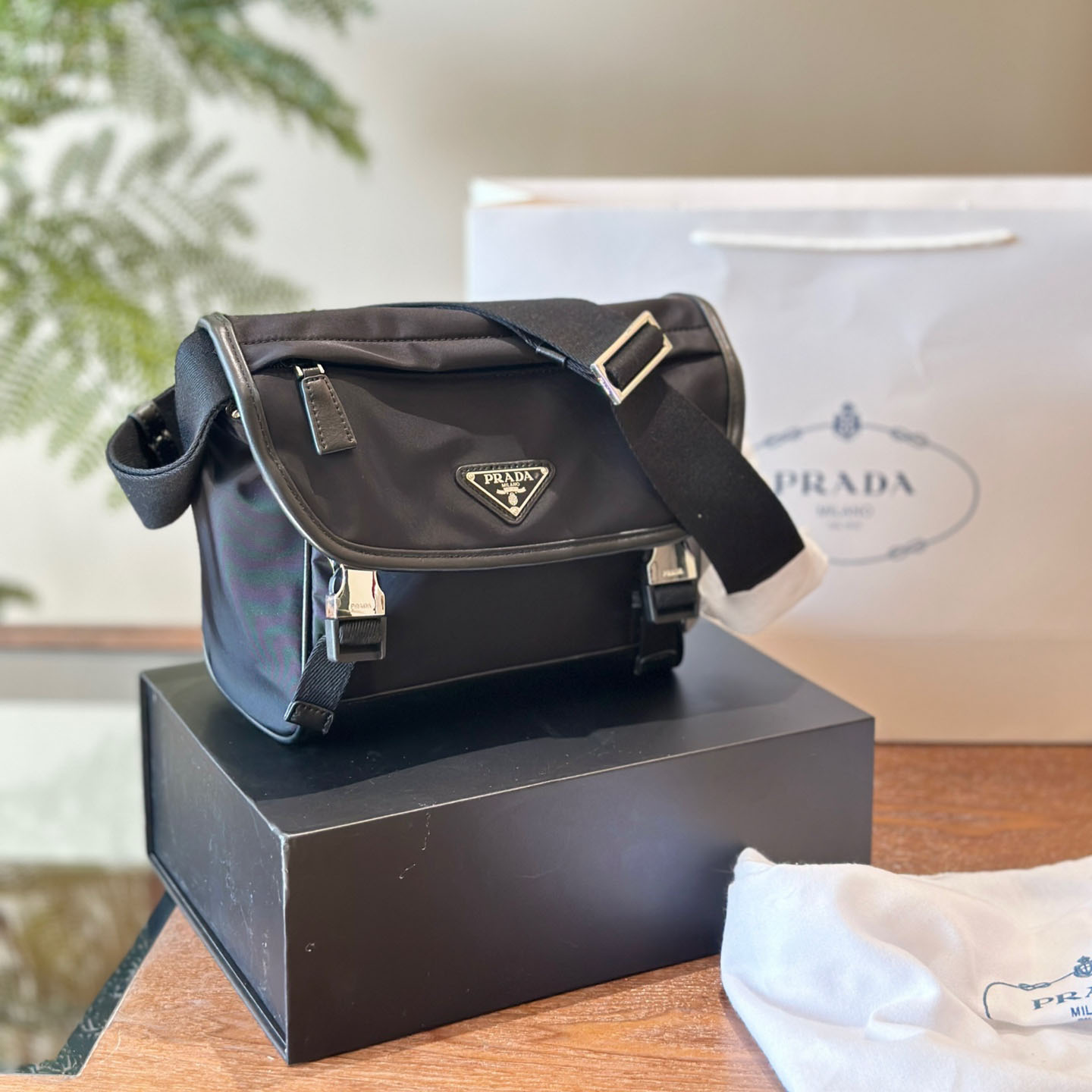 Re-Nylon and Saffiano leather shoulder bag