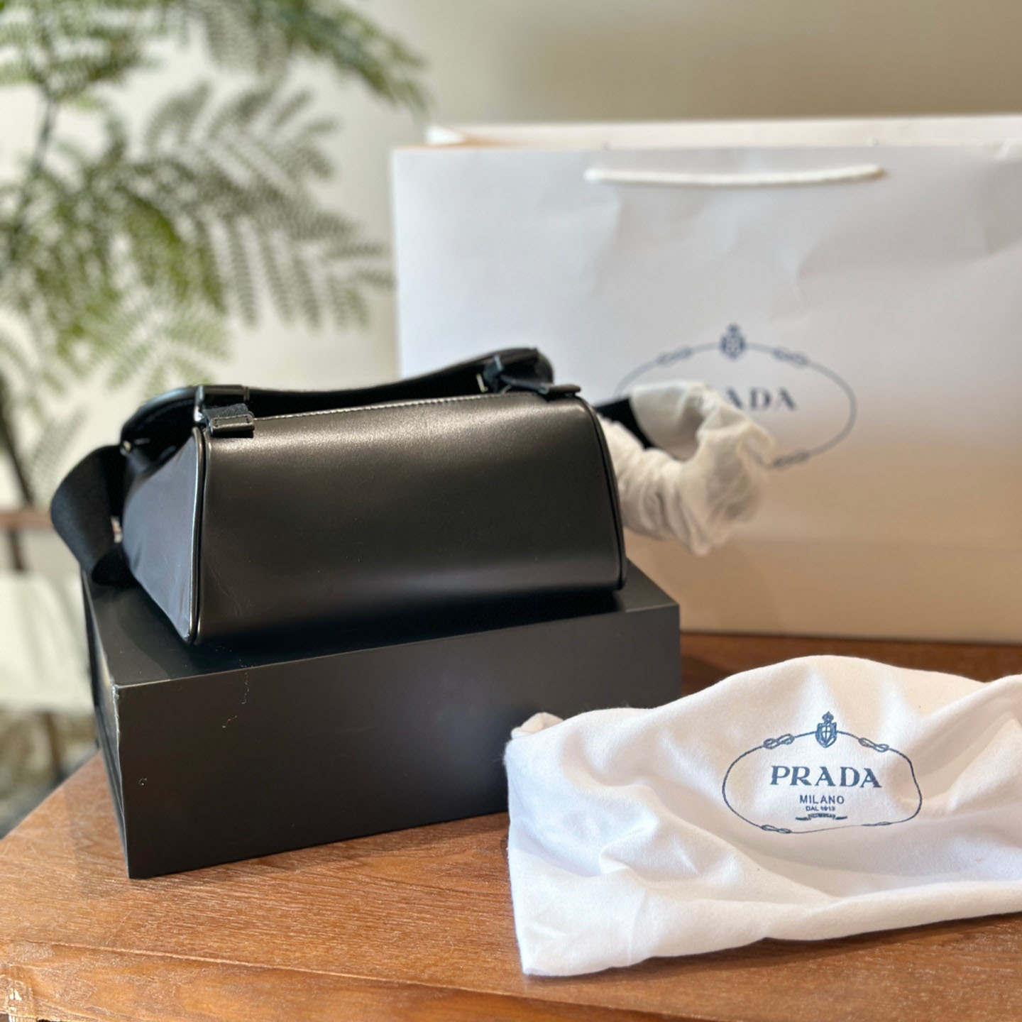 Re-Nylon and Saffiano leather shoulder bag