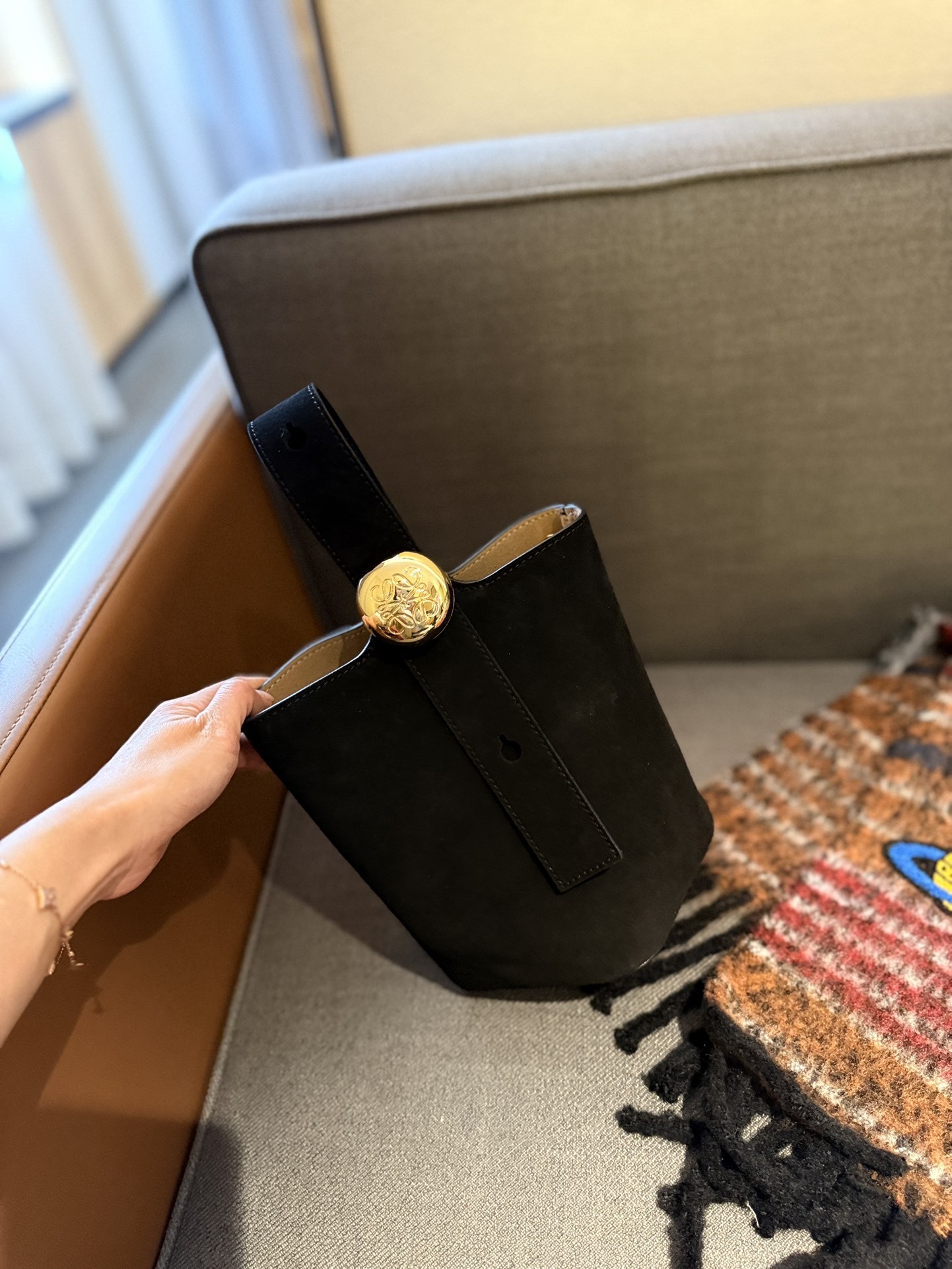 Pebble Bucket bag in soft grained calfskin