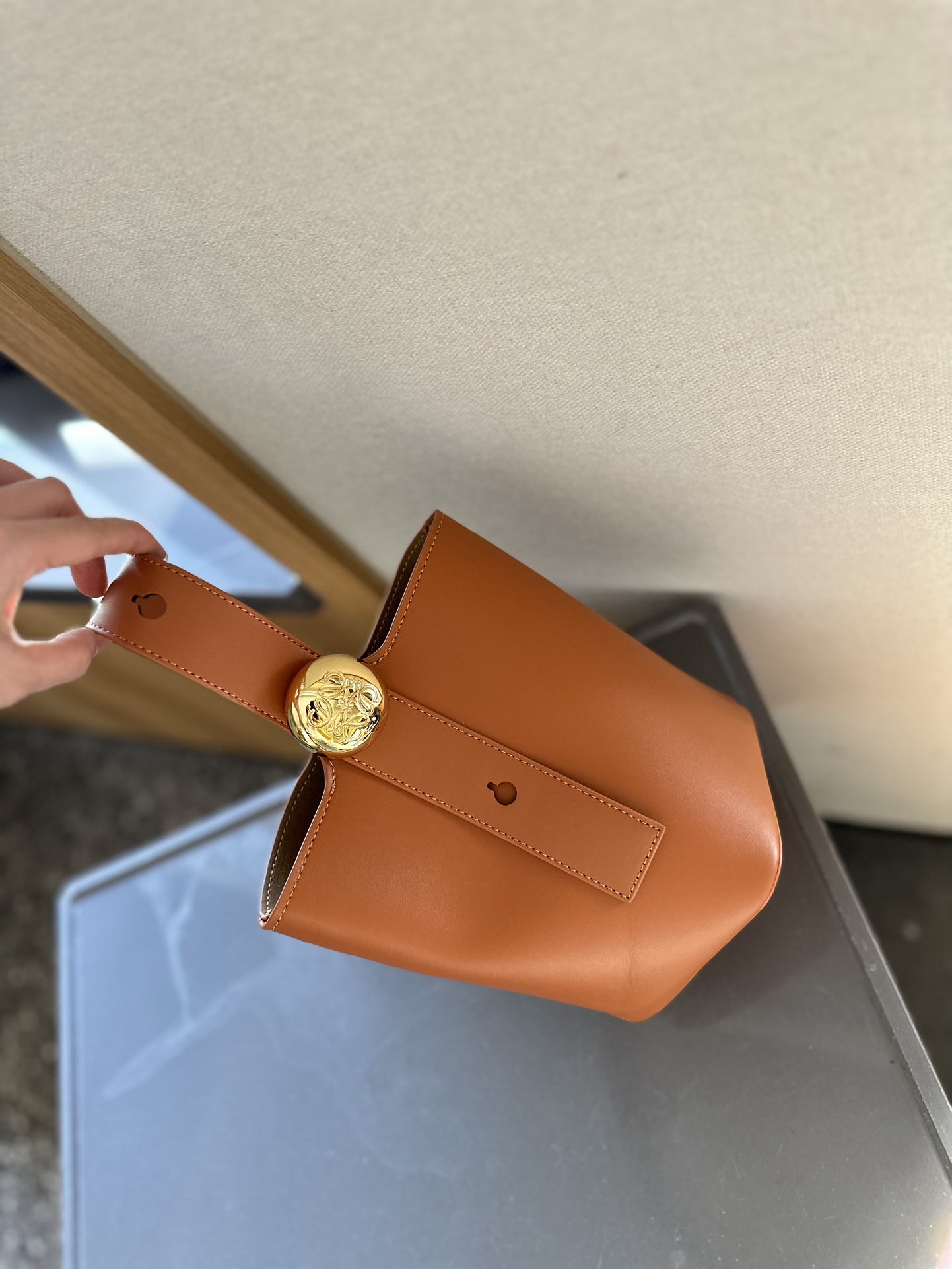 Pebble Bucket bag in soft grained calfskin