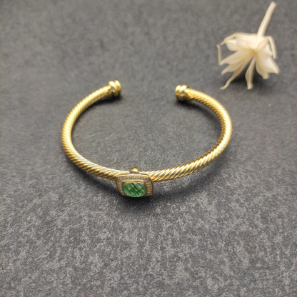 Cable Classics Bracelet with Green Agate and Diamonds 18K Yellow Gold 4mm