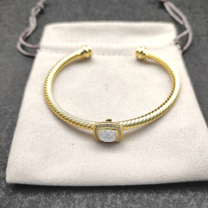 Cable Classics Bracelet with White Gold Agate and Diamonds 18K Yellow Gold 4mm