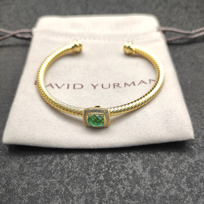 Cable Classics Bracelet with Green Agate and Diamonds 18K Yellow Gold 4mm