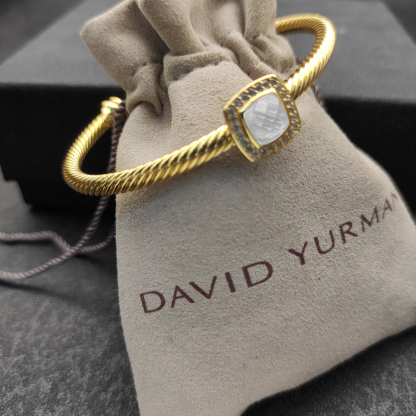 Cable Classics Bracelet with White Gold Agate and Diamonds 18K Yellow Gold 4mm