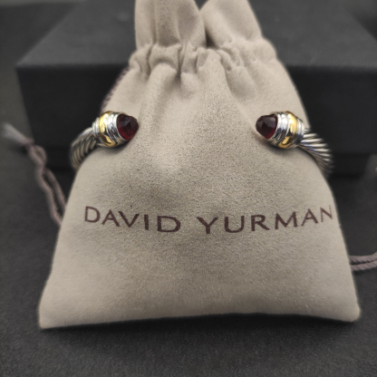 Classic Cable Bracelet Sterling Silver with 14K Yellow Gold and Red Topaz, 5mm