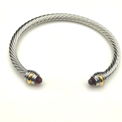 Classic Cable Bracelet Sterling Silver with 14K Yellow Gold and Red Topaz, 5mm