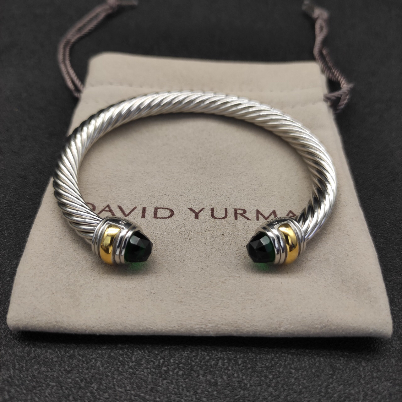 Classic Cable Bracelet Sterling Silver with 14K Yellow Gold and Prasiolite, 5mm