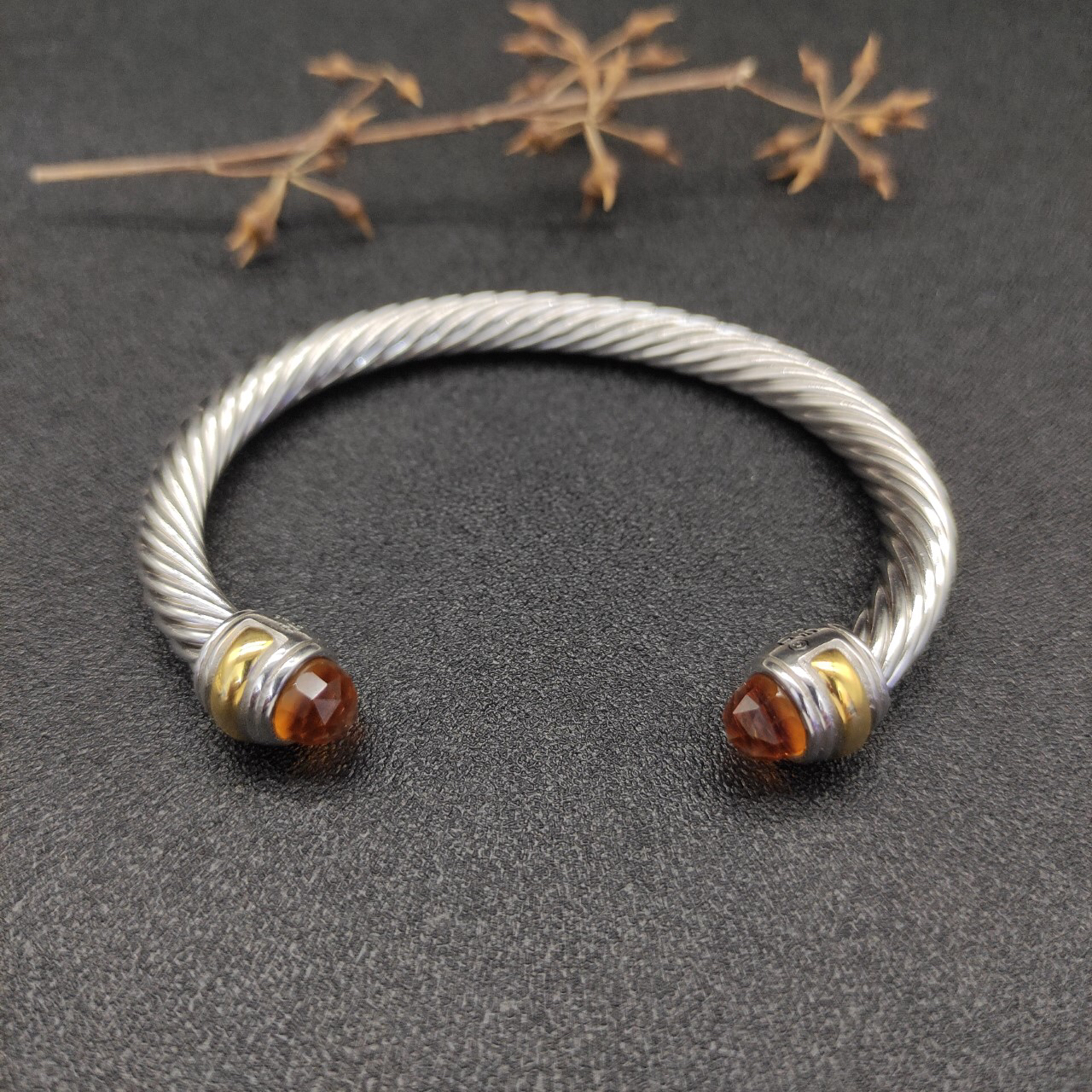 Classic Cable Bracelet Sterling Silver with 14K Yellow Gold and Citrine, 5mm