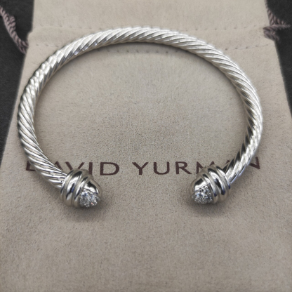 Classic Cable Bracelet Silver and  Half Diamonds 7 MM