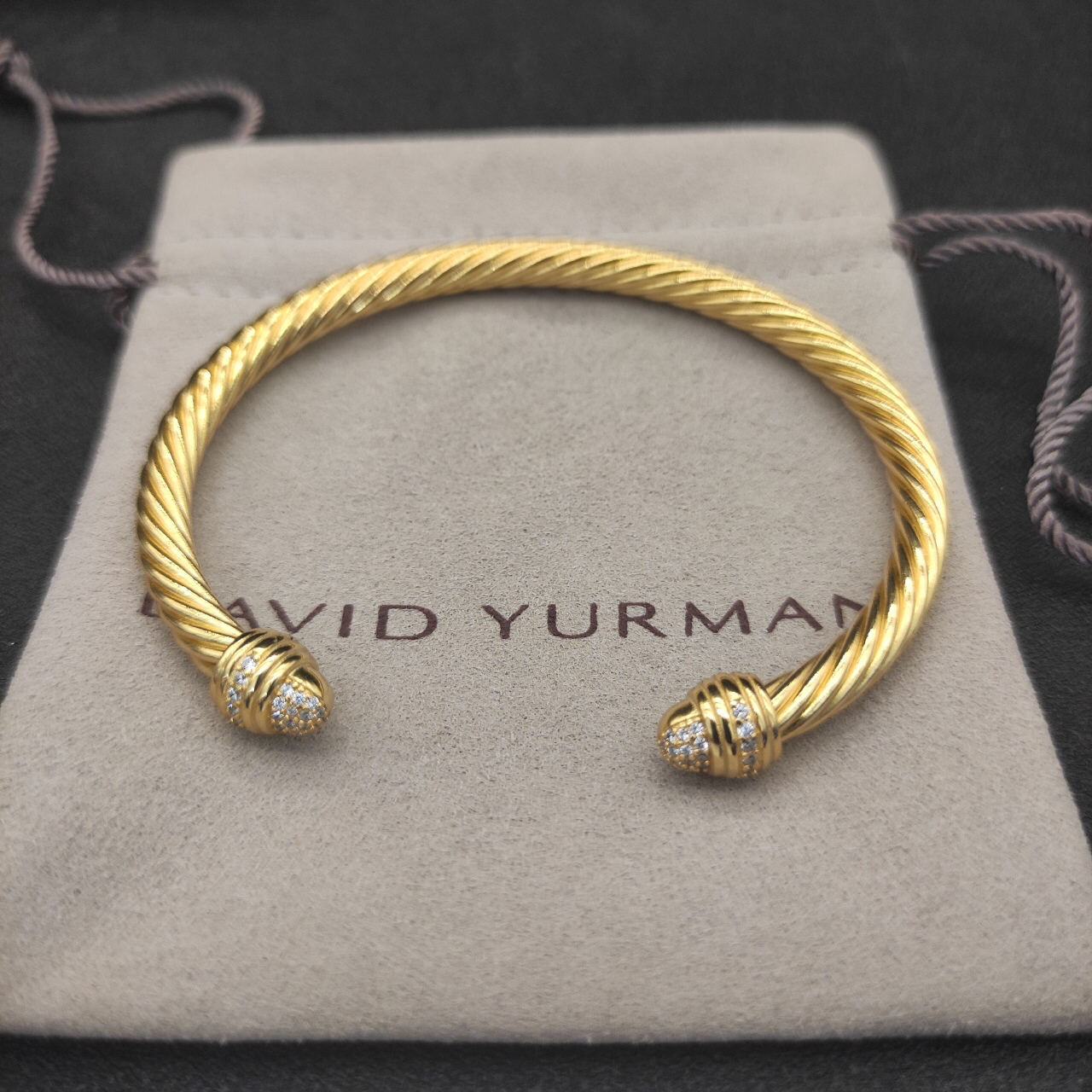 Classic Cable Bracelet Yellow Gold and  Half Diamonds 5 MM