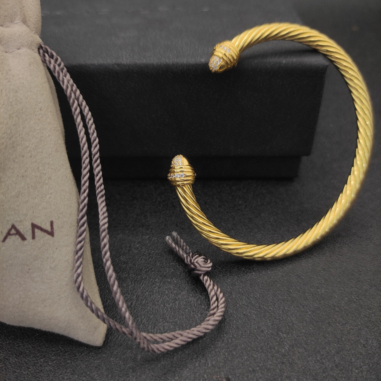 Classic Cable Bracelet Yellow Gold and  Half Diamonds 5 MM