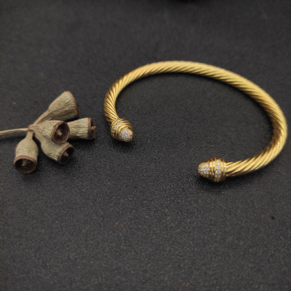 Classic Cable Bracelet Yellow Gold and  Half Diamonds 5 MM