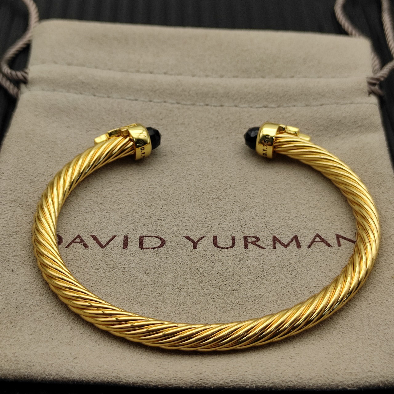 Cable Bracelet with Black Topaz & Diamond Accents  5mm