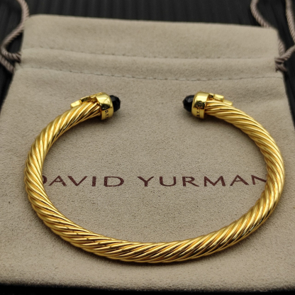 Cable Bracelet with Black Topaz & Diamond Accents  5mm