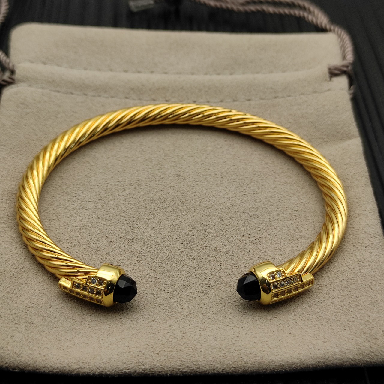 Cable Bracelet with Black Topaz & Diamond Accents  5mm