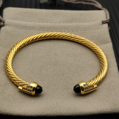 Cable Bracelet with Black Topaz & Diamond Accents  5mm