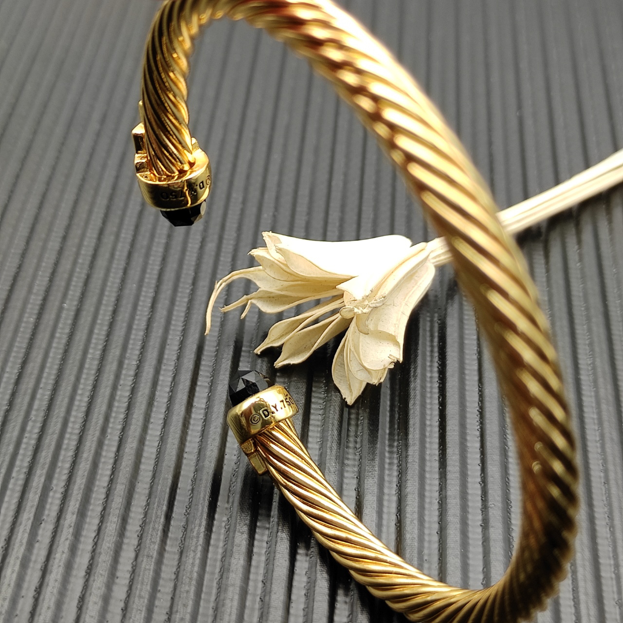 Cable Bracelet with Black Topaz & Diamond Accents  5mm