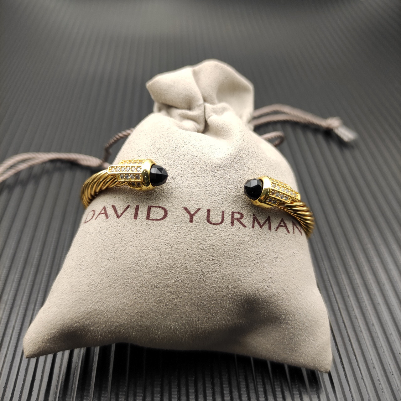 Cable Bracelet with Black Topaz & Diamond Accents  5mm