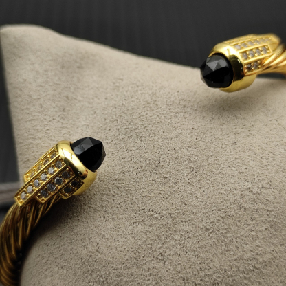 Cable Bracelet with Black Topaz & Diamond Accents  5mm