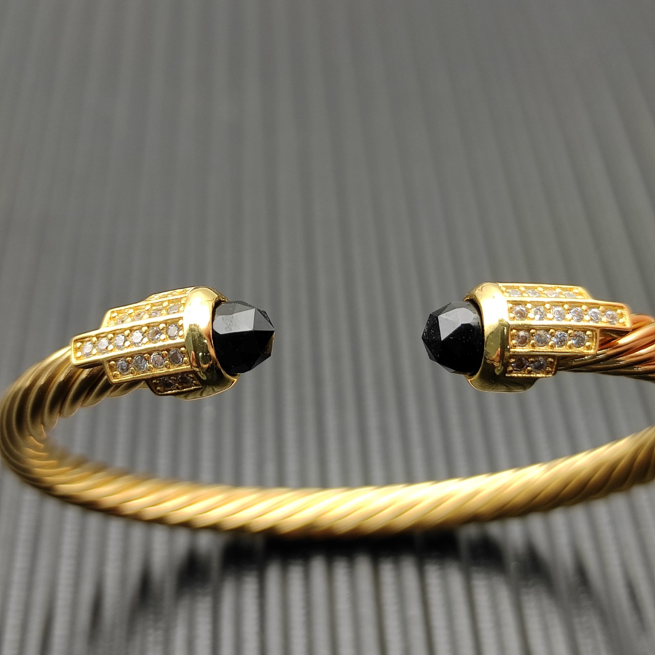 Cable Bracelet with Black Topaz & Diamond Accents  5mm