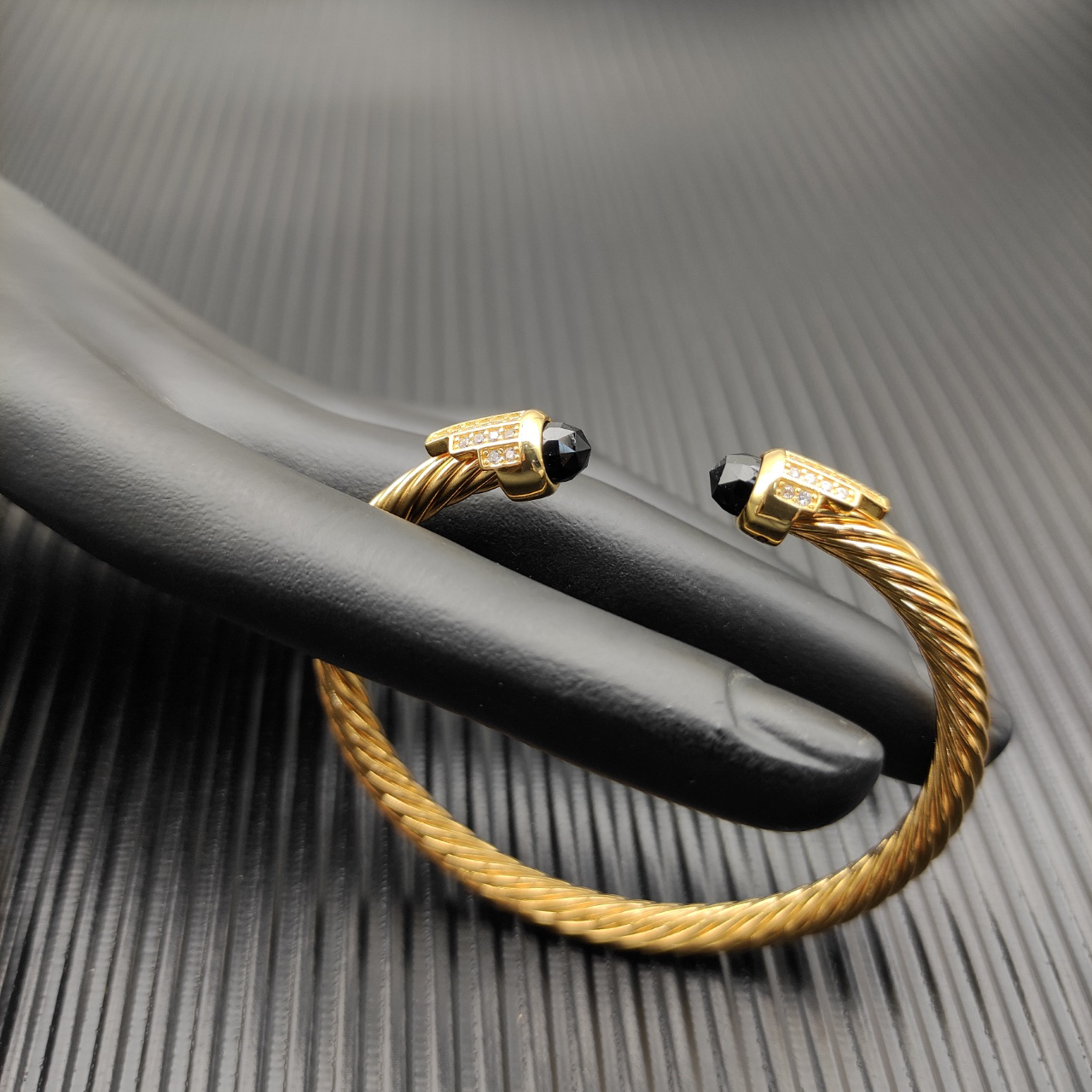 Cable Bracelet with Black Topaz & Diamond Accents  5mm