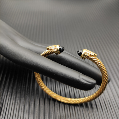 Cable Bracelet with Black Topaz & Diamond Accents  5mm