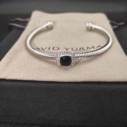 Dathtvid Yurthtman  Sterling Silver Diamond And Black Onyx 4mm Noblesse Cable Bracelet