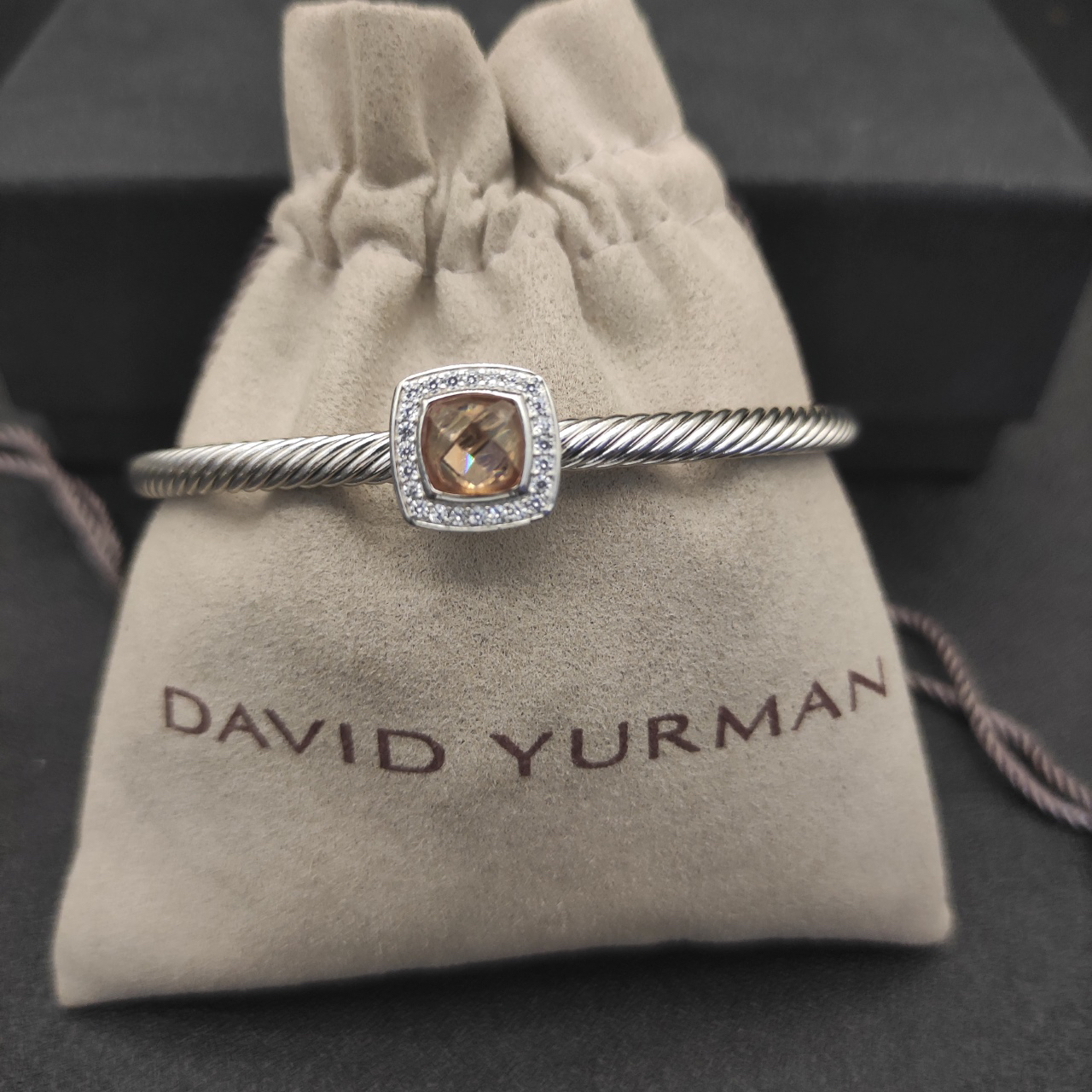 Dathtvid Yurthtman  Sterling Silver Diamond and Morganite 4mm Noblesse Cable Bracelet