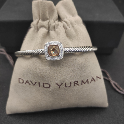 Dathtvid Yurthtman  Sterling Silver Diamond and Morganite 4mm Noblesse Cable Bracelet