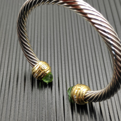 Classic Cablespira® Bracelet Sterling Silver with 14K Yellow Gold,Prasiolite and Diamonds, 7mm