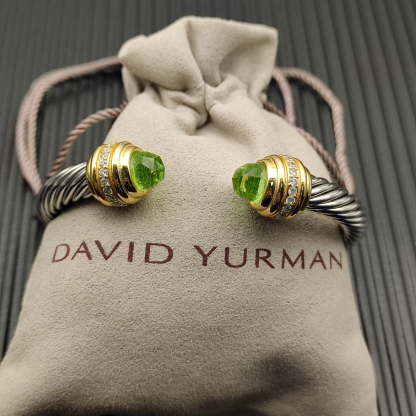 Classic Cablespira® Bracelet Sterling Silver with 14K Yellow Gold,Prasiolite and Diamonds, 7mm