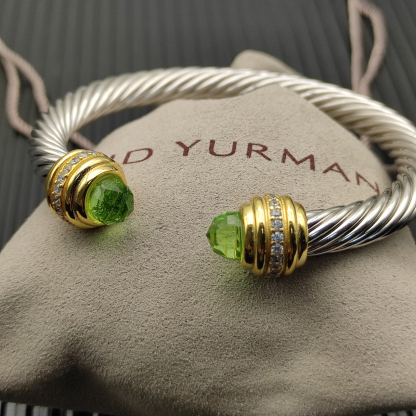 Classic Cablespira® Bracelet Sterling Silver with 14K Yellow Gold,Prasiolite and Diamonds, 7mm