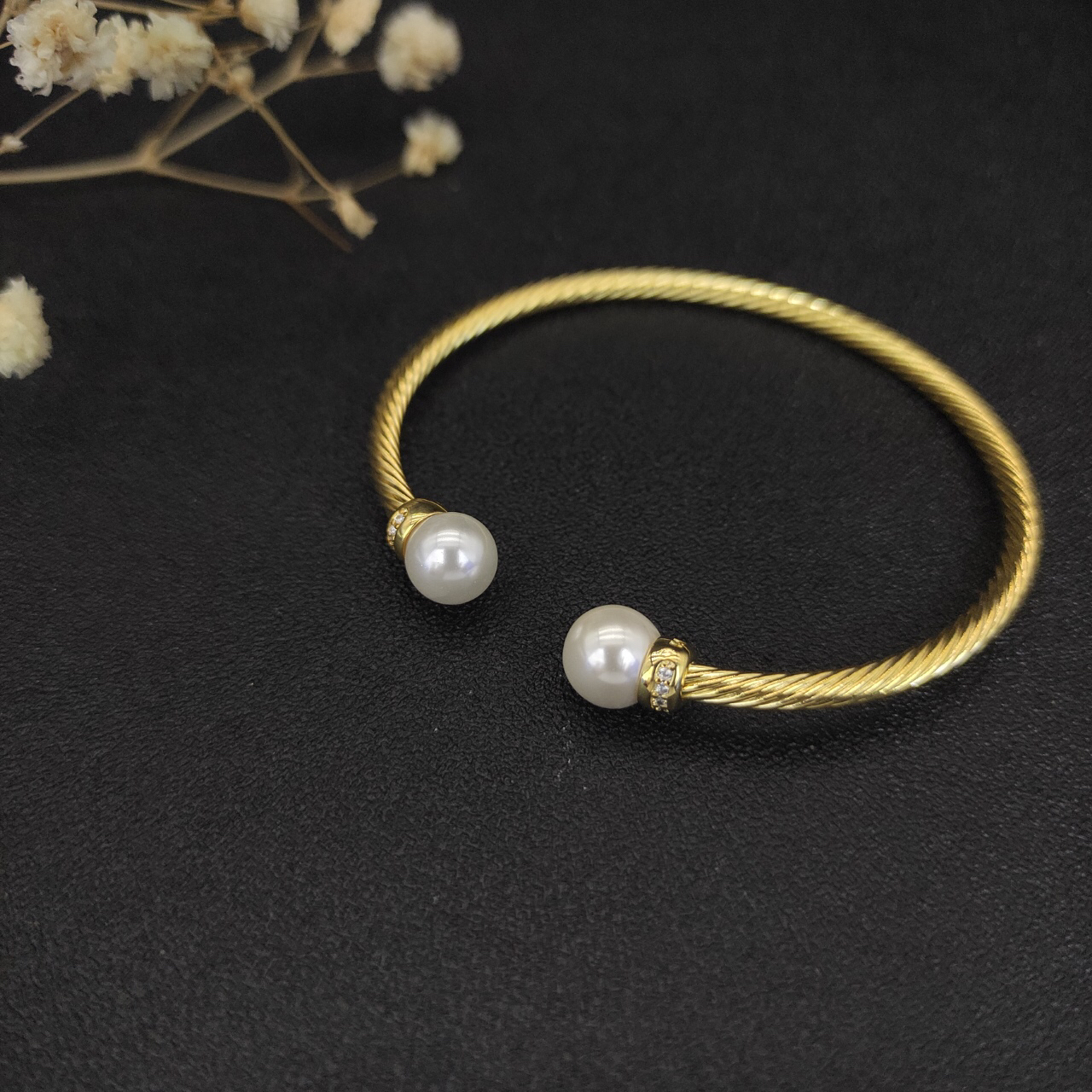 Solari Cablespira® Bracelet 18K Yellow Gold with Pearls and Diamonds, 3mm