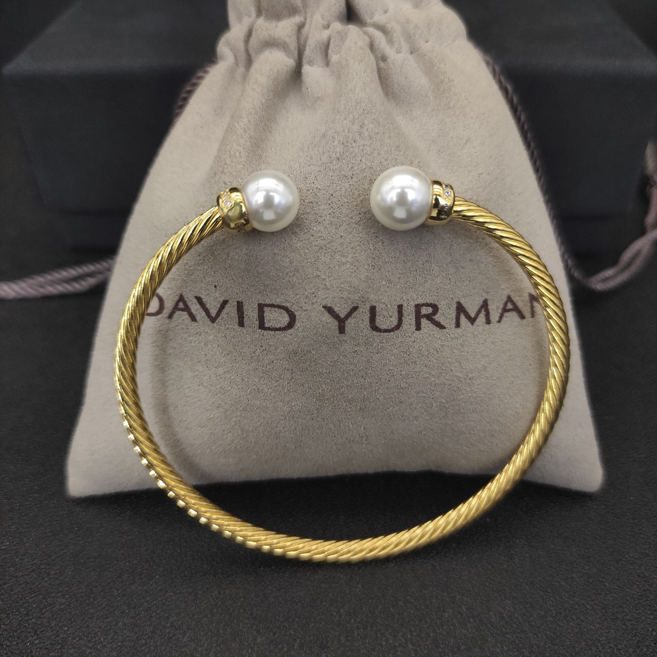 Solari Cablespira® Bracelet 18K Yellow Gold with Pearls and Diamonds, 3mm