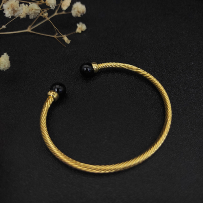 Solari Cablespira® Bracelet 18K Yellow Gold with Black Agate and Diamonds, 3mm