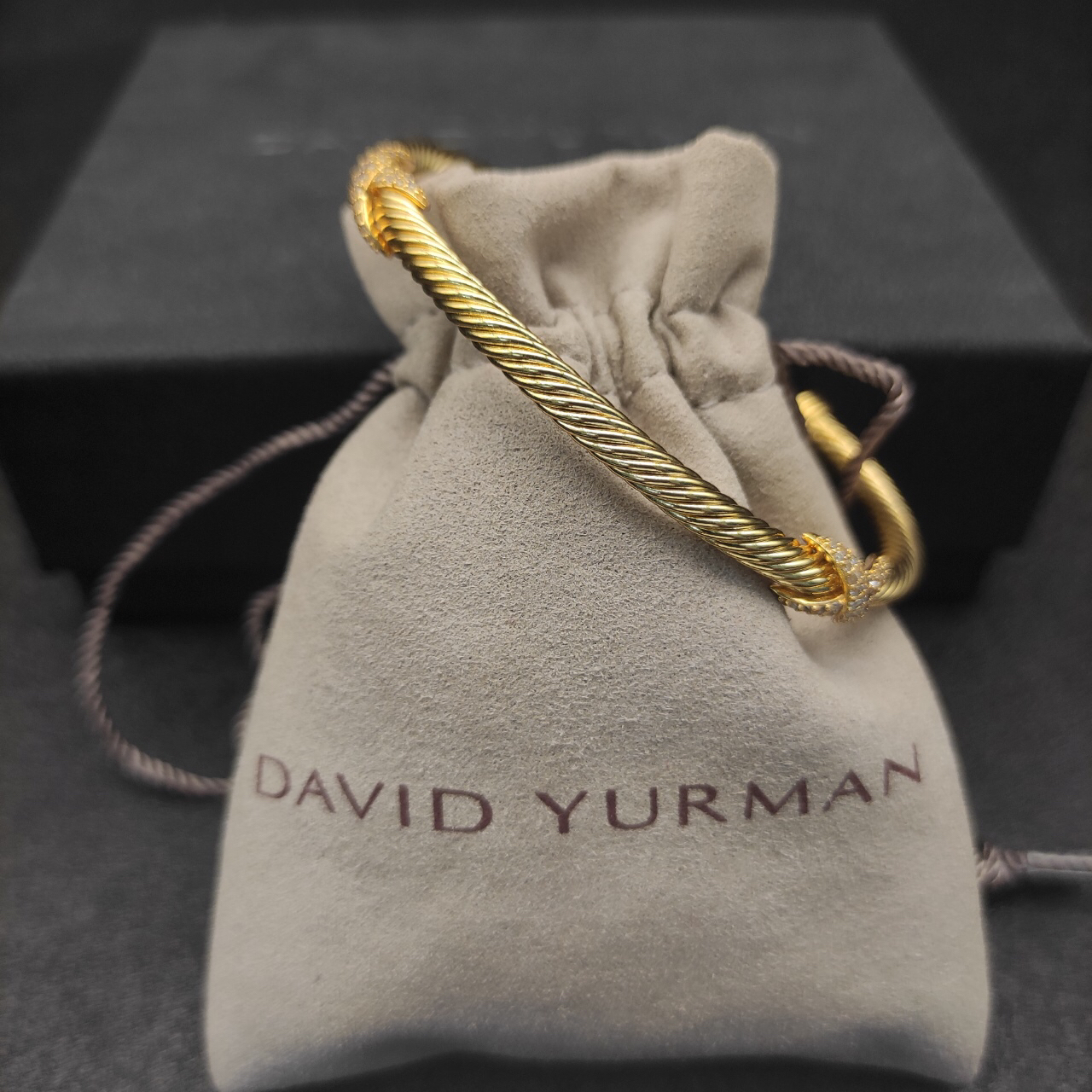 Double X Cablespira® Station Bracelet 18K Yellow Gold with Pavé Diamonds, 4mm