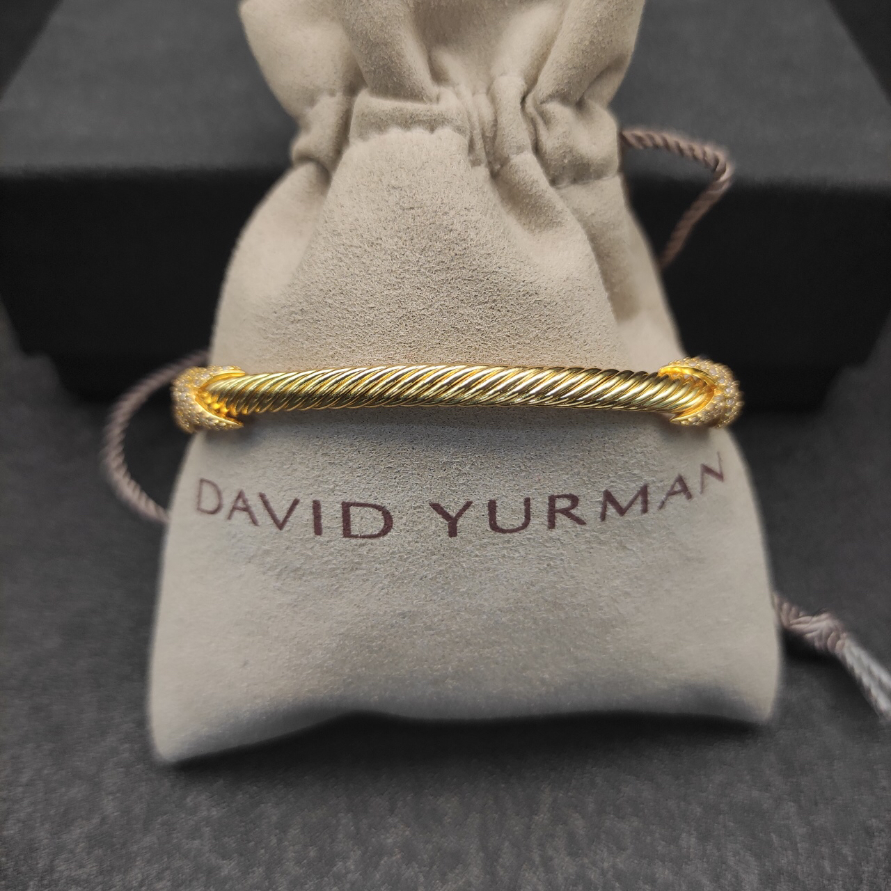 Double X Cablespira® Station Bracelet 18K Yellow Gold with Pavé Diamonds, 4mm