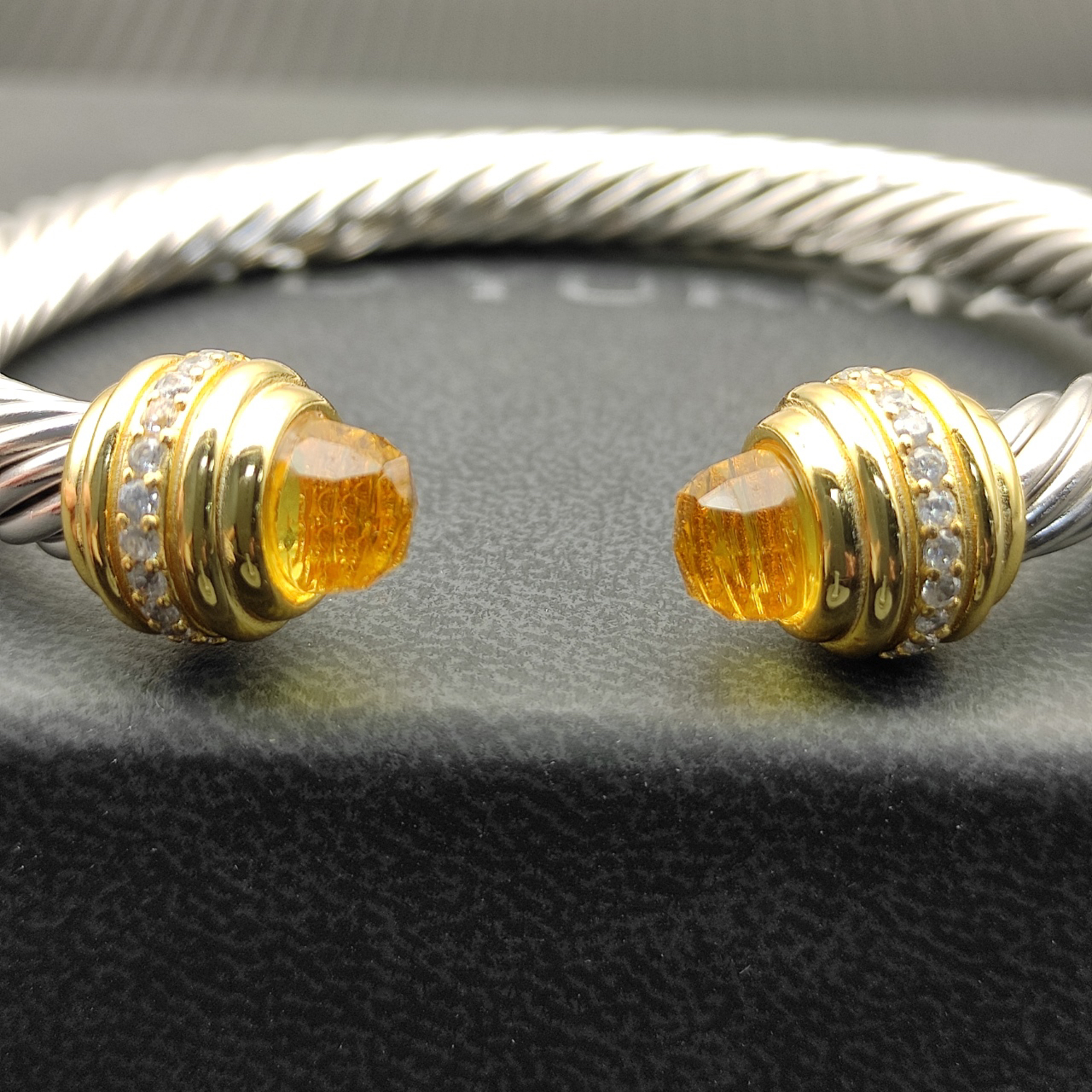 Classic Cablespira® Bracelet Sterling Silver with 14K Yellow Gold,Citrine and Diamonds, 7mm