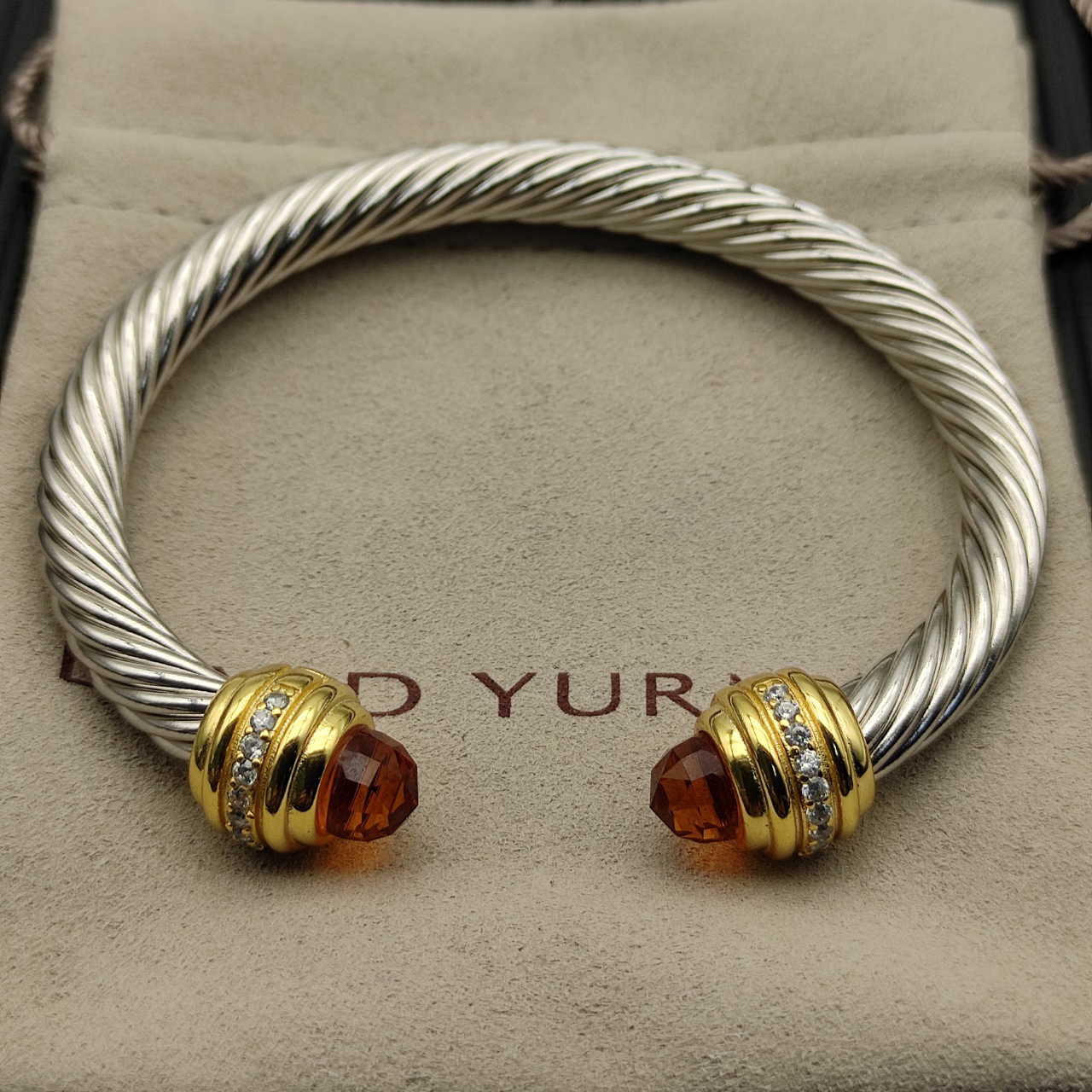 Classic Cablespira® Bracelet Sterling Silver with 14K Yellow Gold,Citrine and Diamonds, 7mm