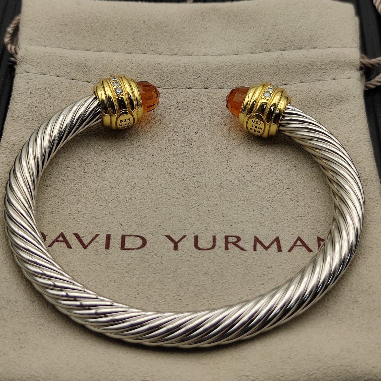 Classic Cablespira® Bracelet Sterling Silver with 14K Yellow Gold,Citrine and Diamonds, 7mm