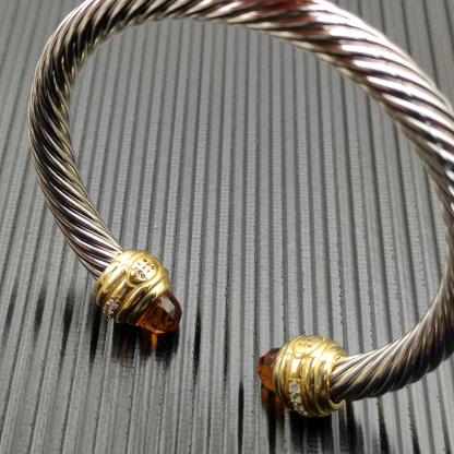 Classic Cablespira® Bracelet Sterling Silver with 14K Yellow Gold,Citrine and Diamonds, 7mm