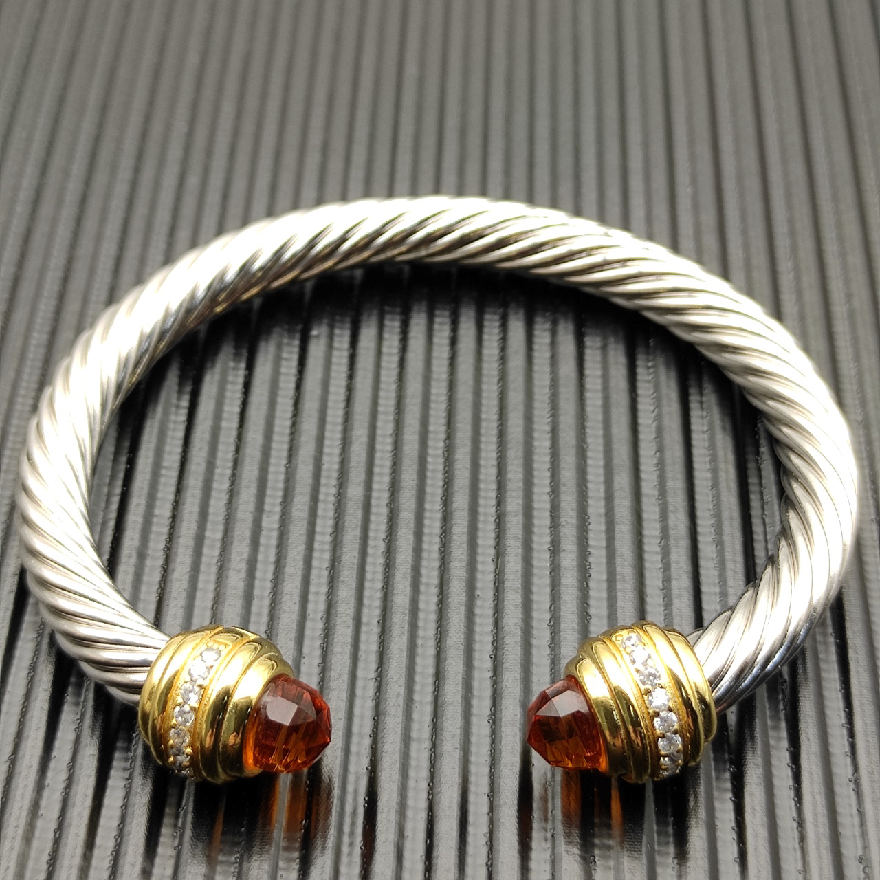 Classic Cablespira® Bracelet Sterling Silver with 14K Yellow Gold,Citrine and Diamonds, 7mm