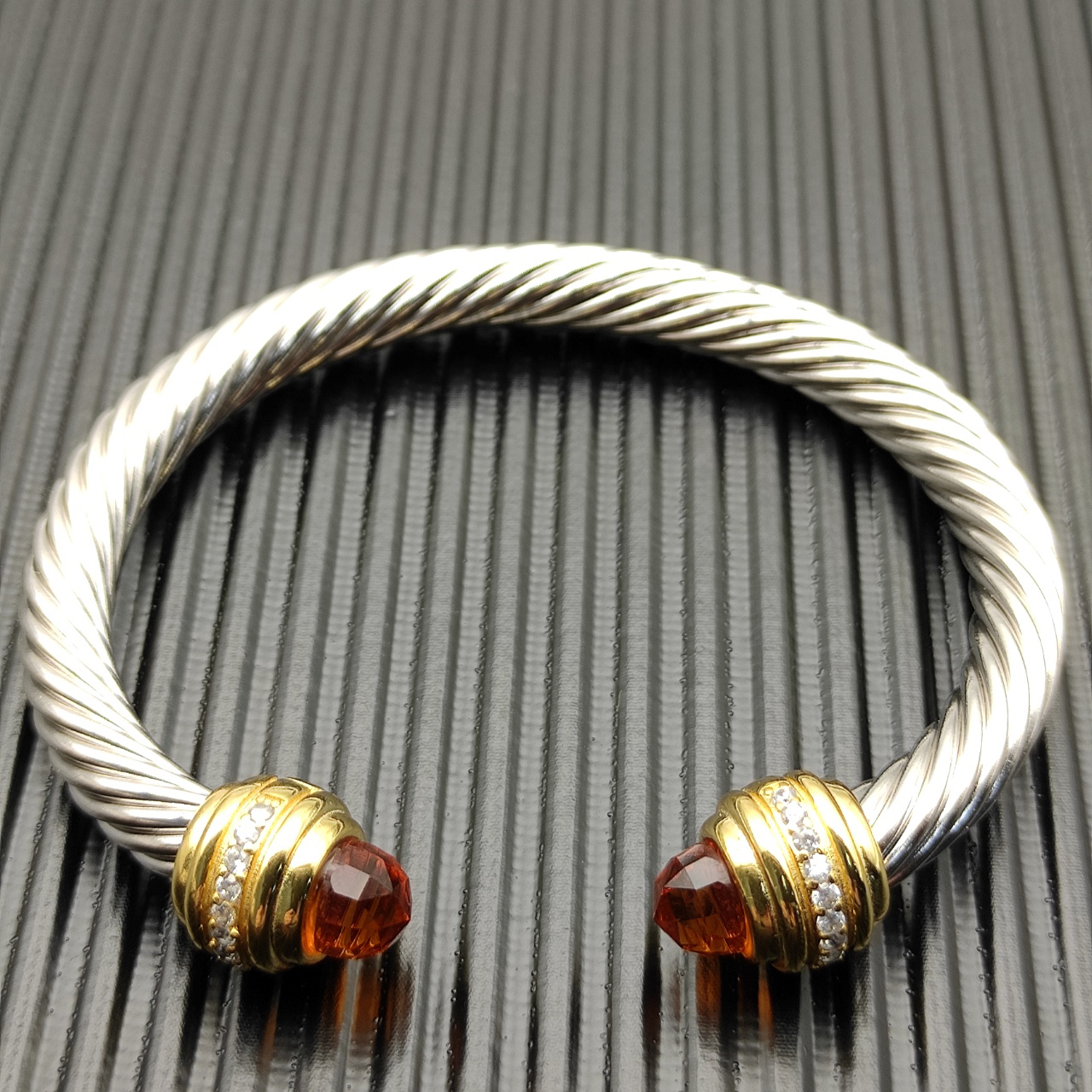 Classic Cablespira® Bracelet Sterling Silver with 14K Yellow Gold,Citrine and Diamonds, 7mm