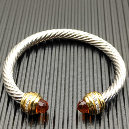 Classic Cablespira® Bracelet Sterling Silver with 14K Yellow Gold,Citrine and Diamonds, 7mm