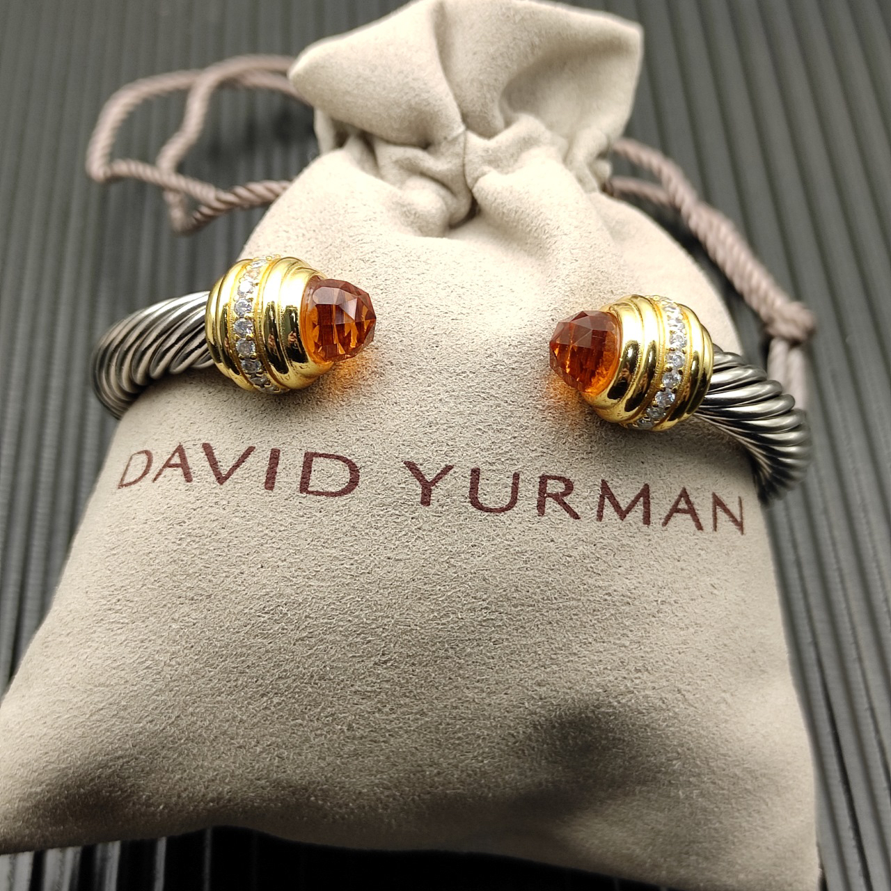 Classic Cablespira® Bracelet Sterling Silver with 14K Yellow Gold,Citrine and Diamonds, 7mm