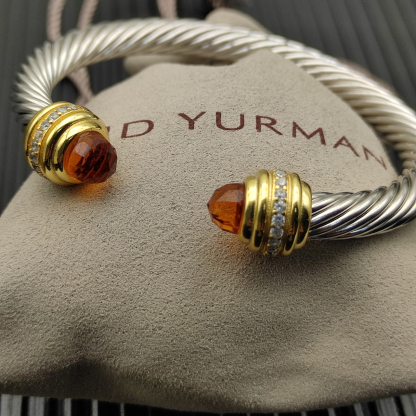 Classic Cablespira® Bracelet Sterling Silver with 14K Yellow Gold,Citrine and Diamonds, 7mm