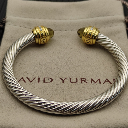 Classic Cablespira® Bracelet Sterling Silver with 14K Yellow Gold,brown and Diamonds, 7mm